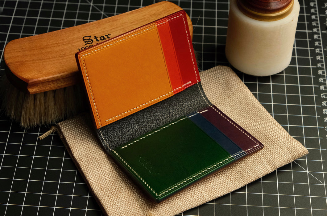 Six Pocket Vertical Wallet - Chestnut and Rainbow Italian Vegtan